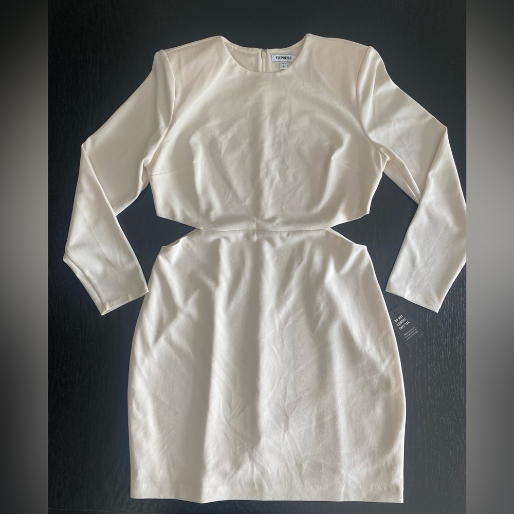 EXPRESS Elegant Long Sleeve Mini Dress With Side Cut Outs Size Large - Picture 2 of 8